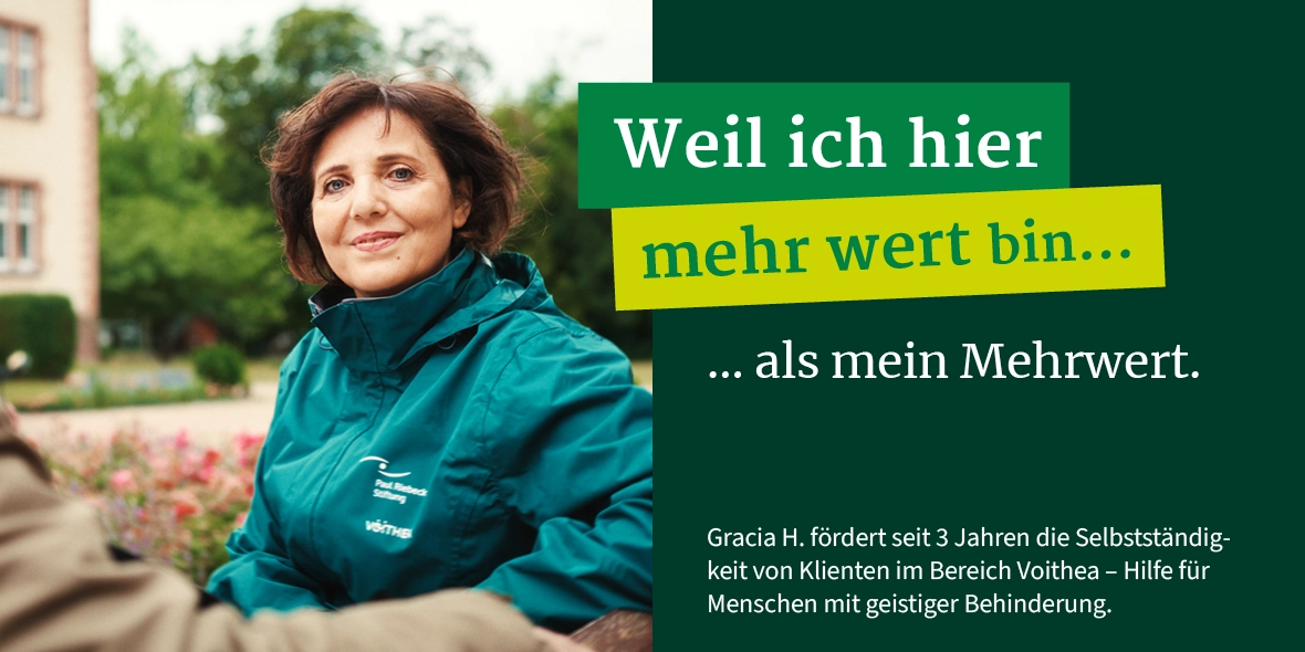 Gracia H. fördert seit 3 Jahren die Selbstständigkeit von Klienten im Bereich Voithea – Hilfe für Menschen mit geistiger Behinderung.