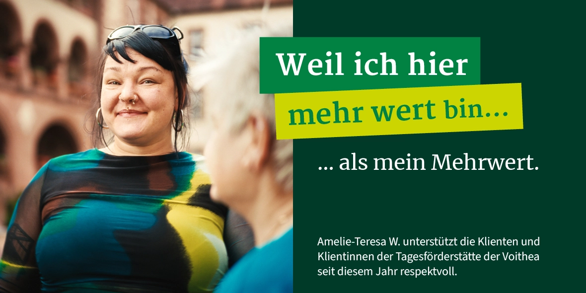 Amelie-Teresa W. unterstützt die Klienten und Klientinnen der Tagesförderstätte der Voithea seit diesem Jahr respektvoll.